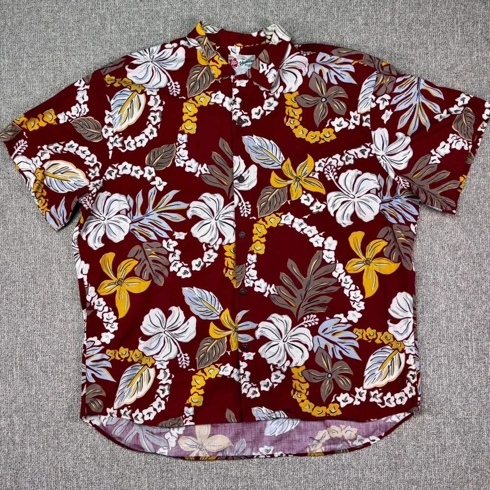 Vintage Hilo‎ Hattie Hawaiian Shirt 3XL Red Floral Aloha Made in USA